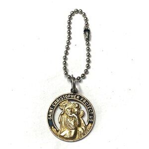 St. Christopher I Am A Catholic Medal Bag Charm 12K Gold Filled With Ball Chain